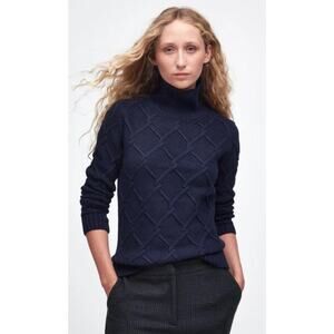 Barbour Navy Blue Womens Burne Sweater Roll Neck Knit Sweater Wool 36 6 10 S M